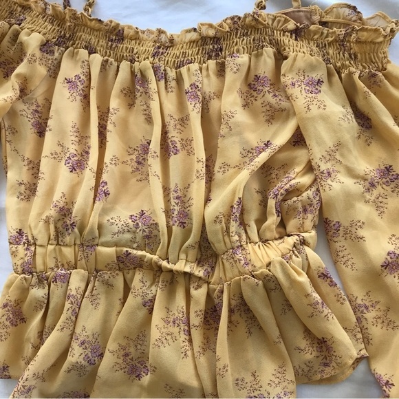 3/$15 Papermoon mustard yellow off shoulder floral print boho top - Picture 4 of 7